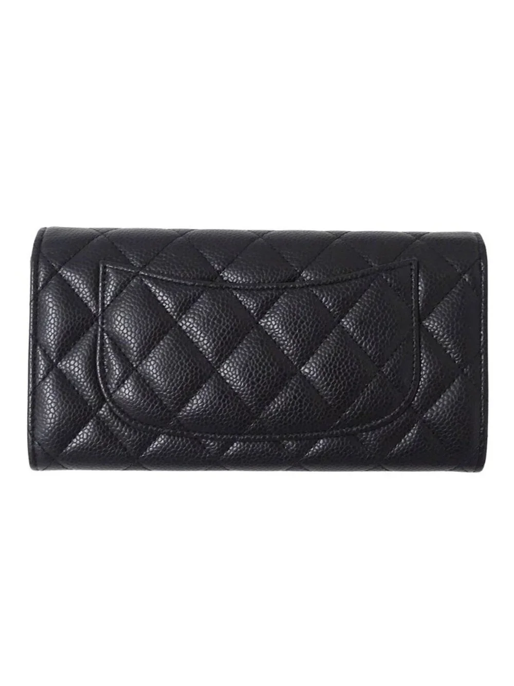 Chanel Wallet Quilted Caviar Leather Black Gold